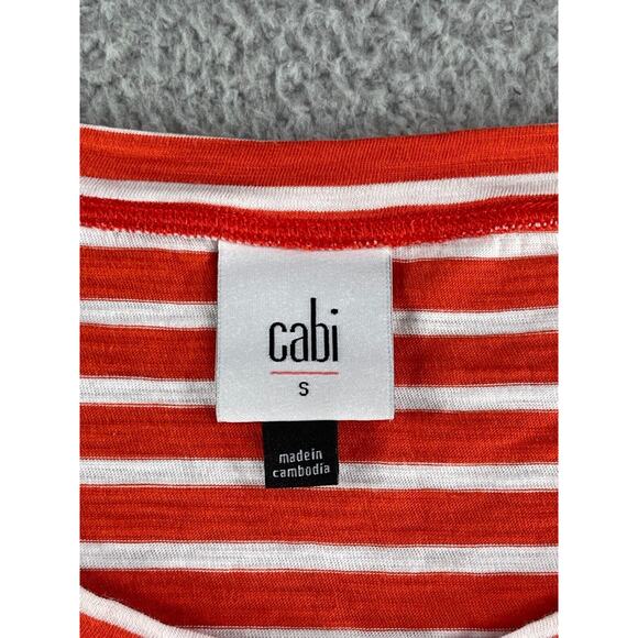 Cabi Shirt Womens Small Plus Orange Striped Short Sleeve Round Neck Comfy - Picture 5 of 9